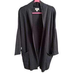 PACT Cardigan Sweater Size M/L Organic Cotton Black Long Open Front 3/4 Sleeve